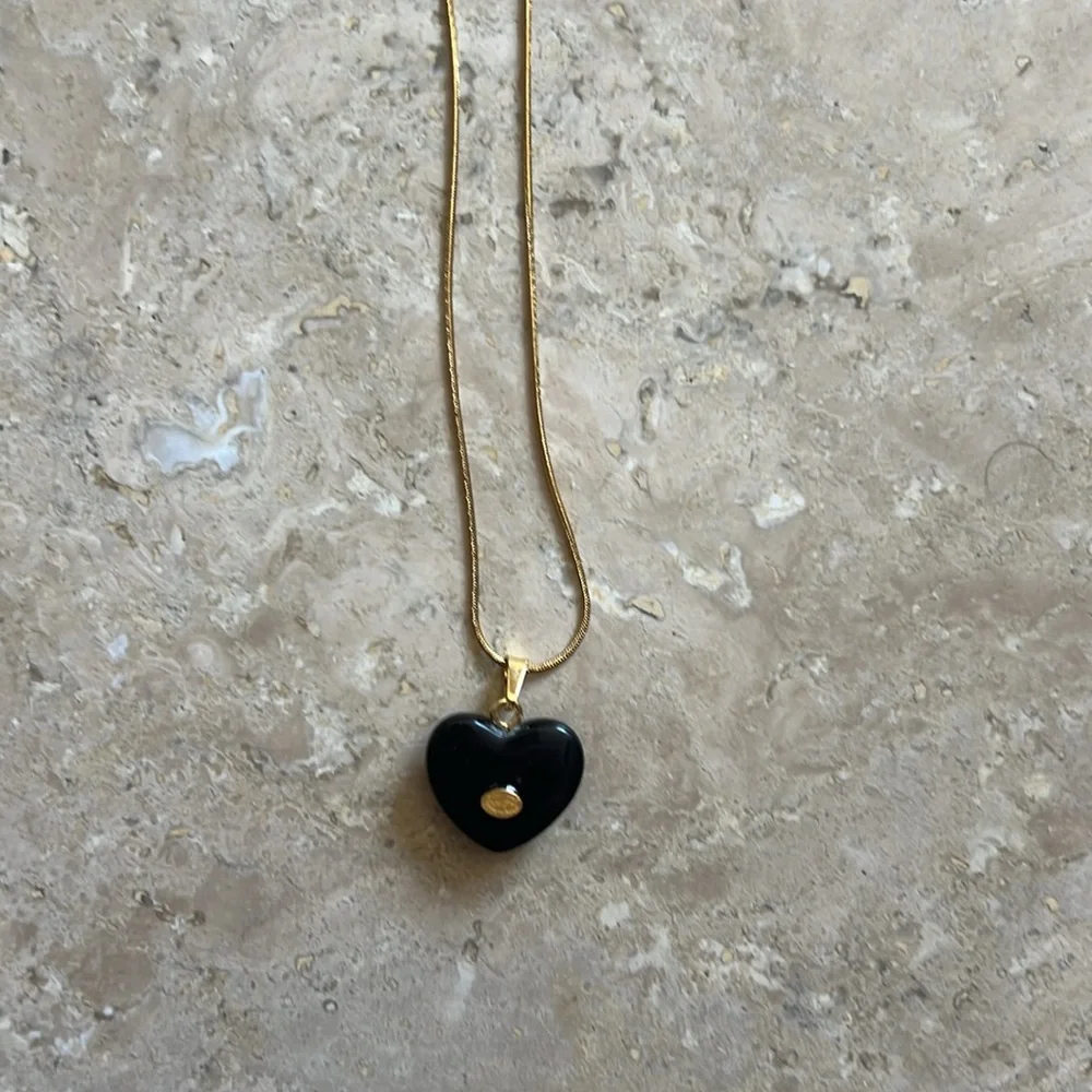 CHANEL Black Heart Pendant Necklace with Gold CC Emblem